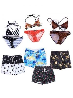 Assortment of swimsuits for men and women